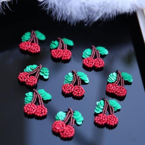 Bead hand embroidery sequins patch cute little cherry patch applique dress neckline decorated hats patch