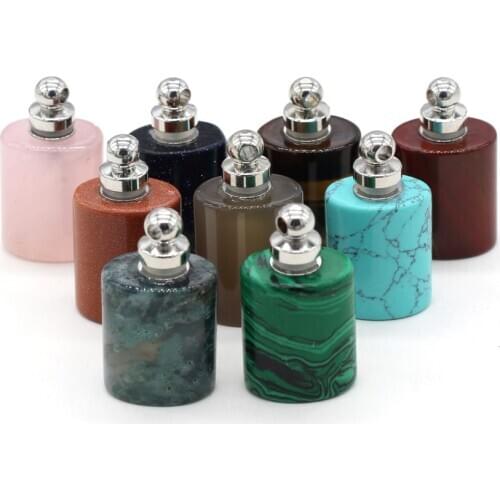 Natural Gem Stone Oil Diffuser Perfume Bottle Pendant Agates Crystal Essential Oil Diffuser Charms for DIY Jewelry Making Gift
