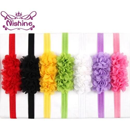 Nishine 10pcs/lot Girls Hair Accessories Kids Colorful Chiffon Flower Headband Bebe Bandeau Cute Chiffon Head Band Headwear