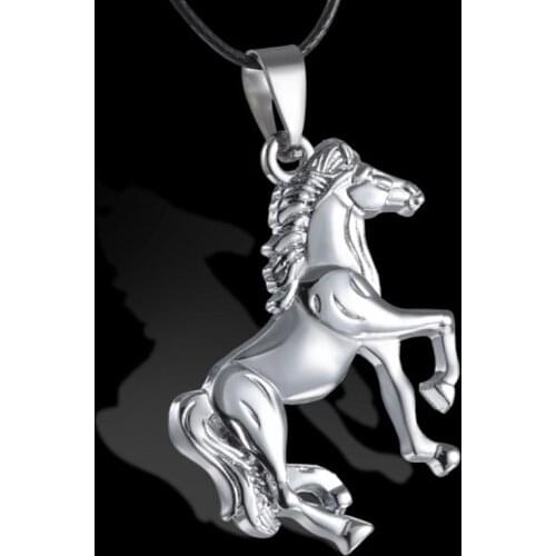 New Chic Silver Color Horse Stainless Steel Necklace Women Animal Pendant Leather Rope Chain Charm Cute Couple Party Jewelry