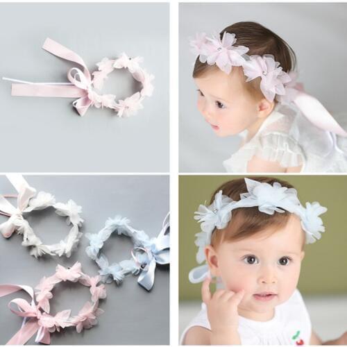8pcs/lot New Children Girls Lace Rhinestone Flower Headband Hairbands Kids wedding Party Hair Accessories Princess Headwear
