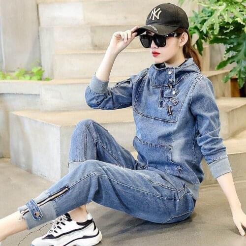 Autumn Winter Women Sets Denim Clothing Two Pieces Jackets And Pant Moto&biker Female Suits Fashion Koren Style Sport Jackets