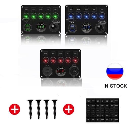 Hot Sale Rocker Switch Panel 5/6 Gang Toggle Switch With Dual USB Waterproof Speedboat Accessories For Marine Boat Car Truck