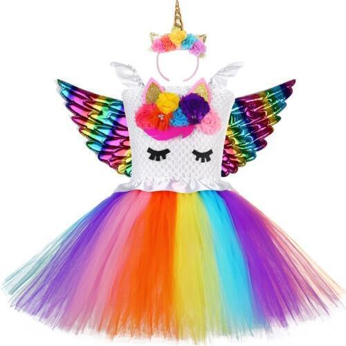 2019 Girl Unicorn Dresses for Girls Tutu Princess Party Dresses Flower Birthday Cosplay Halloween Costume Girls Clothing