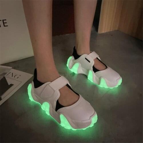 Ins Hot Noctilucent Sandals Women Sneakers Non-slip Garden Sandals Summer Casual Shoes Ladies Round Toe Flat Platform Shoes