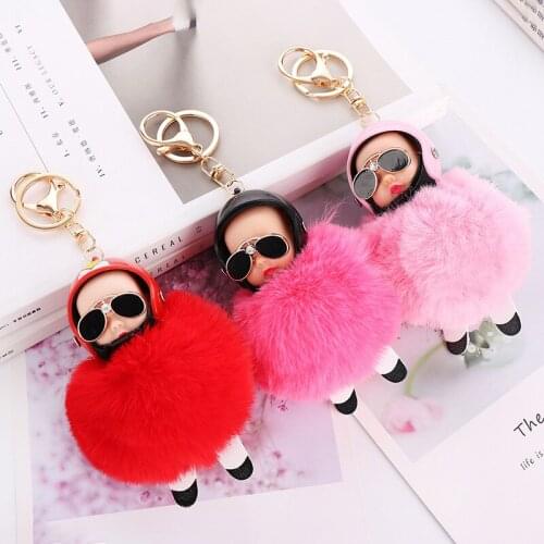 Cute Cartoon Sleeping Doll Keychain Fur Ball Plush KeyChain Keyring Women Handbag Car Key Holder Bag Pendant Toys for Kids Gift