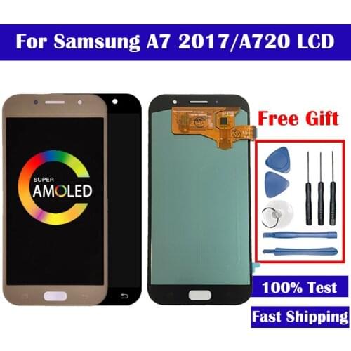 Super AMOLED LCD For Samsung Galaxy A7 2017 A720 A720F SM-A720F LCD Display + Touch Screen Digitizer Assembly Free Shipping