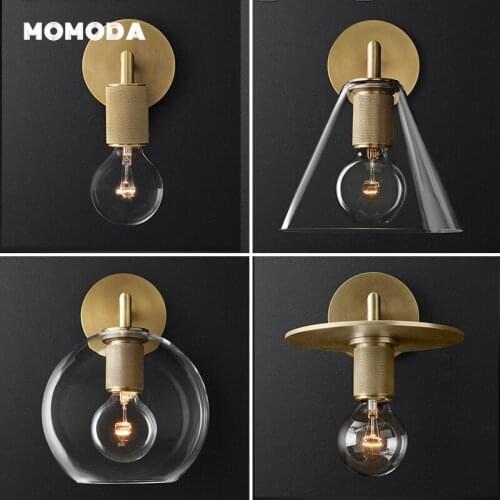 American Style LED Wall Lamps Vintage Glass Gold Black Chrome Wall Sconce Decoration Bedroom Living Room Corridor Lamps Lustre