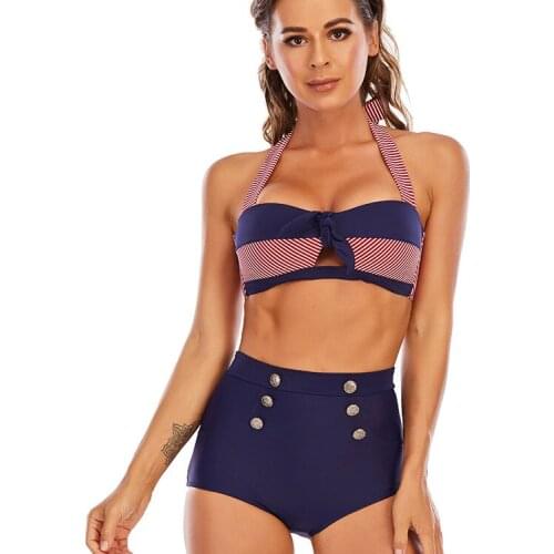 2021 Triangle High Waist Backless Bikini Push Up Button Swimsuit Retro Size Without Rims Sexy Swimwear Micro Baiting Suit Set XL
