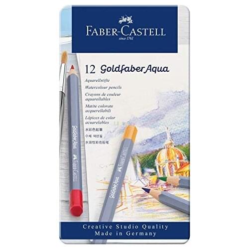 Faber-Castell Creative Studio Goldfaber Aqua Watercolor Pencils,Tin of 12 color,High-quality ,Ideal for Student and Hobby Artist