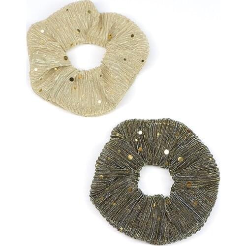 Geebro Unique Women Golden Dot Sweet Hair Scrunchies 2PCS Elastic Rubber Band Girls High Quality Ponytail Hair Accessories