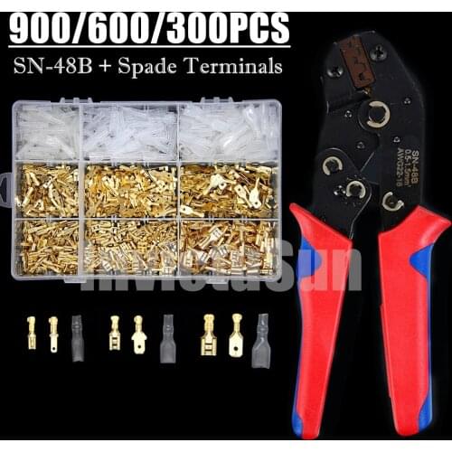 900PCS 2.8/4.8/6.3mm Universal Spring Plug Wire Crimp Crimping Hand Tool Insulated Electrical Connectors Terminals SN-48B Plier