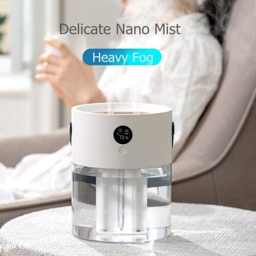 2L Large Capacaty Dual Nozzles Air Humidifier Rechargeable Water Mist Maker Essential Oils Diffuser with Night Light Home Office