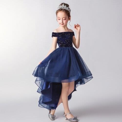 Girls Hi-low Party Tutu Dress Velvet Off Should Little Girls Princess Ball Gown Kids Long Sleeve Winter Pageant Sparkle Stars 3t
