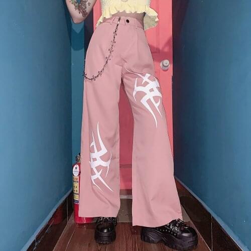 Vintage Tuku girls hip hop Rune pink trouser casual loose wide leg pant pants trousers