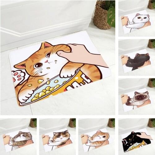 Funny Love Kiss Cute Cartoon Cat Doormat Non-Slip Printed SuperSoft Flannel Carpet Decor Nordic style Floor Door Mat for Hallway