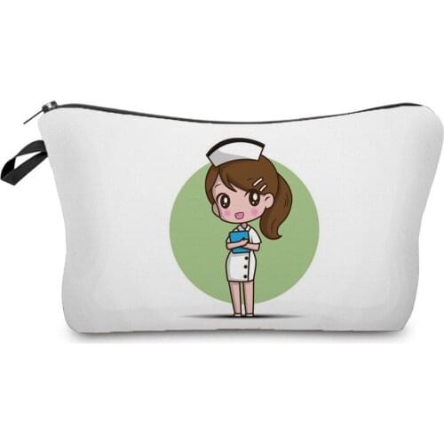 Nurse Electrocardiogram Printing Lady Cosmetic Bag Pills Doctors Girl Storage Bag Women Fashion Cosmetic Case Custom Pattern