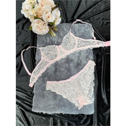 Women Powder Underwire Lace Bra Suit
