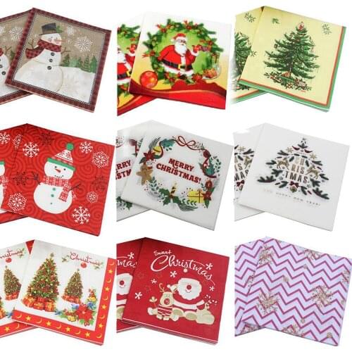 20pcs/set Christmas Disposable Napkin 33*33cm Xmas Party Serviettes Table Napkins Tissue For Birthday Wedding Party Supp