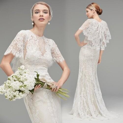 2021 Vintage Champagne Lace Bohemian Wedding Dress Mermaid Cap Sleeve Sexy Boho Bridal Gown Vestidos de Mariage