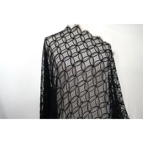 3 Meter - Black / Off white Chantilly Lace Fabric with Circle Pattern for Weddings, Veils, Gowns, Lingerie