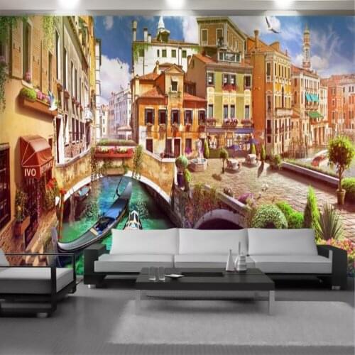 3d Mural Landscape Wallpaper Magnificent and Tall European-Style House Beautiful Water City Home Decor Painting Wallpapers