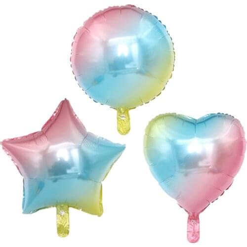 9pcs/lot 18inch Gradient colorful Star Heart Round Foil Balloons Wedding Birthday party Decoration kids Air Helium Globos