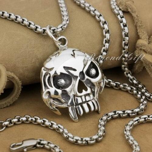 925 Sterling Silver Skull Mens Biker Rocker Punk Pendant 9R009