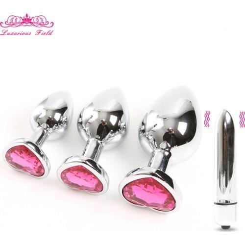 Metel Crystal Anal Vibrator Dildo Anus Beads Suction Cup Anal Butt Plug Bullet Vibrator Adult Erotic Sex Toys for Couple Women