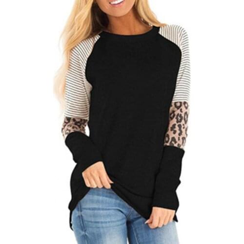 2021 Fashion New Lady Top Leopard Print Round Neck All Match Long Sleeve Color Stitching Blouse for Daily Wear Casual And Loose