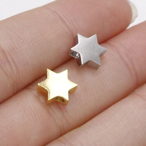 100% Stainless Steel Star Of David Bead Charm Gold//Silver Color Metal Hexagonal Star Beads Mirror Polished Wholesale 30pcs