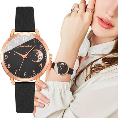 Women Moon Star Watch Simple Quartz Leather Strap Wristwatch Female Fashion Watches Clock Relogio Feminino