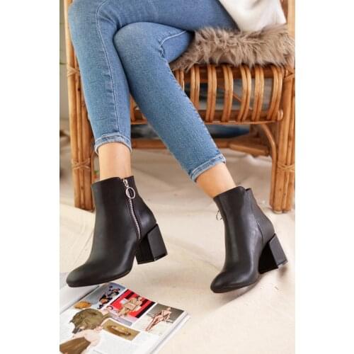 Jilberto Carrie Black Pointed Toe Bootie Thick Heels 'Turkish' Quality 2021 Fashion Design Season Comfort Fast Shipping