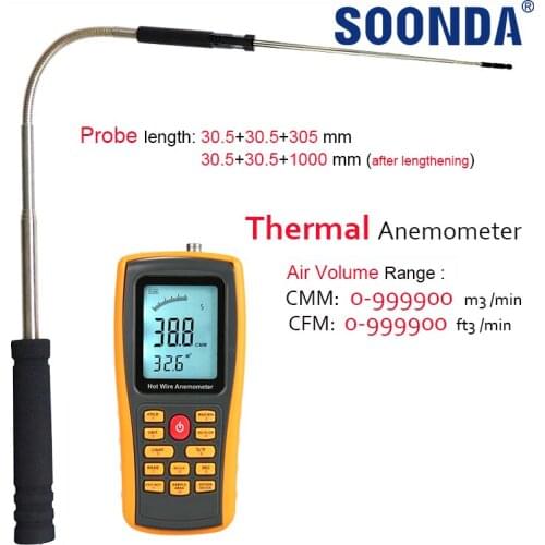 3-in-1 Digital Hot Wire Anemometer Wind Speed Gauge Wind Velocity,Temperature,Flow,30m/s Ventilation Pipeline Air Condition USB