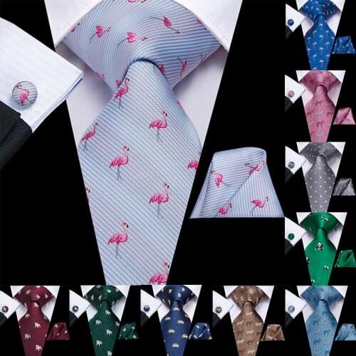 Hi-Tie Print Christmas Ties for Men Hanky Cufflinks Set Animal Cartoon Silk Gift For Men Jacquard Gravatas Party Large Mens Tie