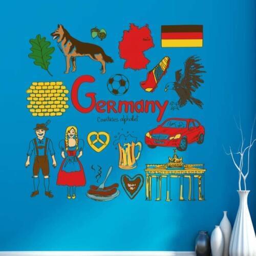 Germany Colorful Illustration Travel The Word Landmark Wall Sticker Wedding Decor Vinyl Waterproof Wall Sticker Wallpaper Decal