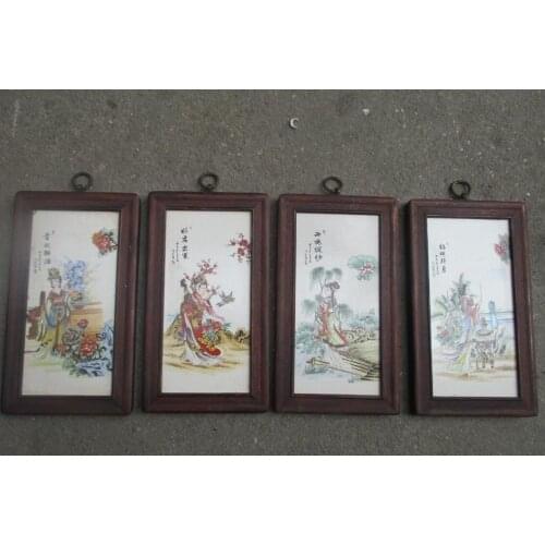Chinese old ceramics painting with wooden frame,Classical 4 Beautiful women Figure Painting for living room/wall decorative