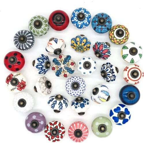 Ceramic Material Hand Painted Cabinet Door Knob for Cupboard & Drawer Mix Design Round Pumpkin Handles - Pack of 1