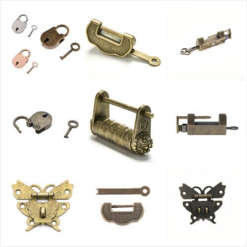 Zinc Alloy Chinese Vintage Antique Bronze Keyed Padlock Retro Combination Password Lock Jewelry Box Padlock