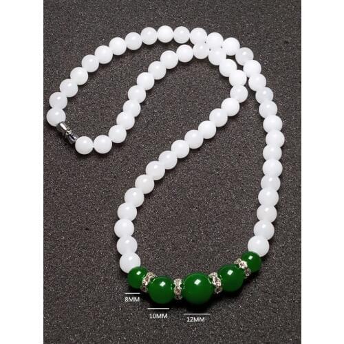 Koraba Natural Chinese Xinjiang White Jade 8mm Beads with Green Red Jade Chalcedony Gemstone Morther Jewelry Necklace