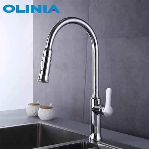 Olinia Dual Sprayer Nozzle Kitchen Faucet Flexible 360 Degrees Rotation Pull Out Brass Kitchen Mixer Sink Faucet OL82158