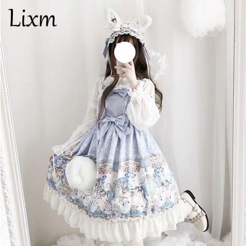 Sweet Lolita Dress vintage printing Merry-go-round JSK cute dress Lolita bowknot Lace kawaii girl gothic lolita cos loli dress
