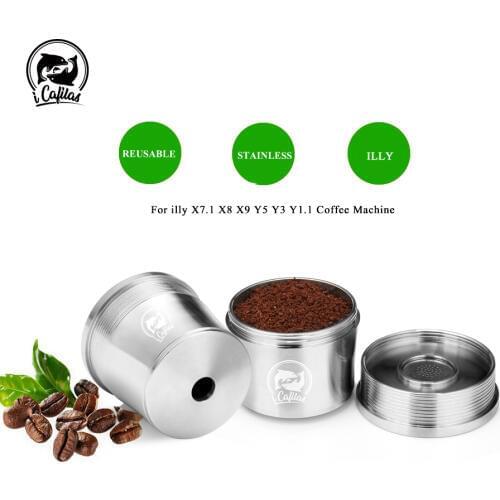 ICafilas for illy Coffee Machine Refillable Filters Stainless Steel Reusable Metal Capsule & Tamper Spoon