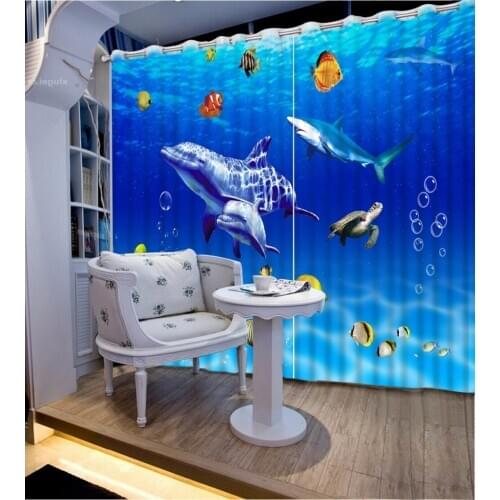 3D Curtain Fashion Customized Underwater Dolphins Photo Custom Size 3D Curtain Blackout Living Room Curtains For Bedroom