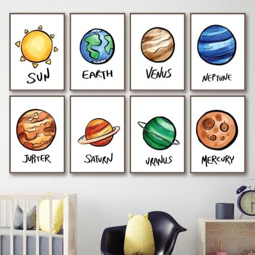 Planet Earth Venus Sun Mercury Jupiter Neptune Wall Art Canvas Painting Nordic Posters And Prints Wall Pictures Kids Room Decor