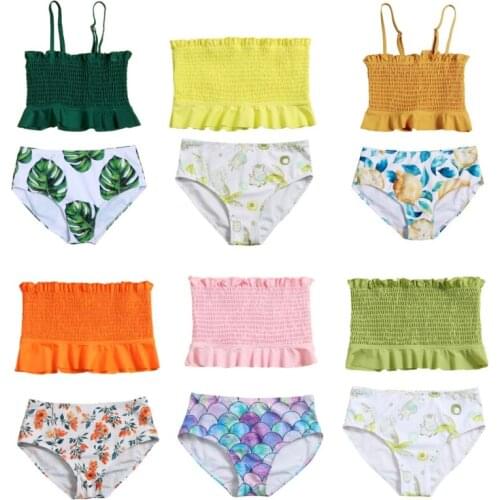 2021 New Childrens Swimwear Two Piece Swimsuit For Girls Summer Bikini Sets Kids High Waisted Swimsuit Beach Bathing Suits