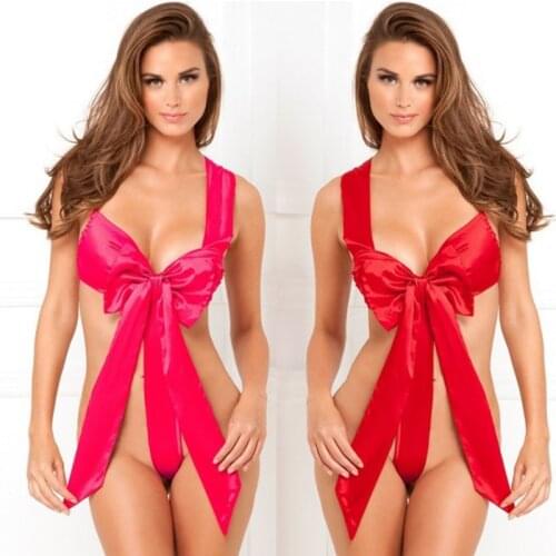 New sexy underwear big size appeal backless pajamas bow alluring three-point suit lingerie bra and thong One style underwear