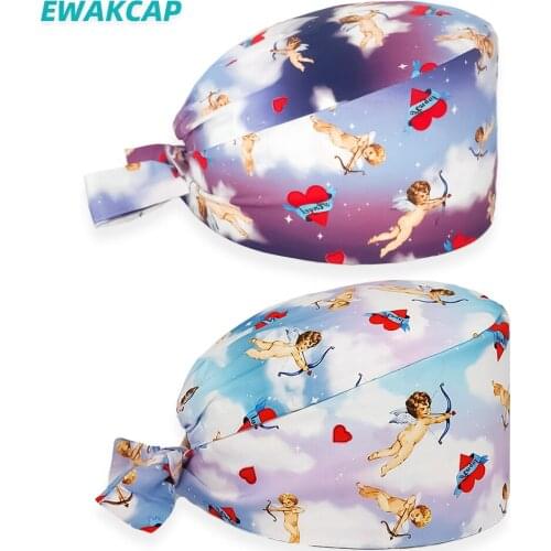 Novel Scrubs caps Cotton Anime Printing Nursing Hat Adjustable Tie Back Beauty Salon Dentist Clinic Lab Workers Medical Hats