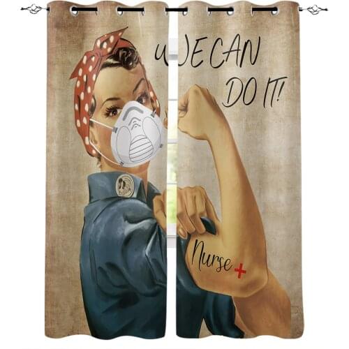Retro American Country Woman Nurse Window Curtains for Living Room Bedroom Modern Curtains Home Decoration Kid Room Drapes