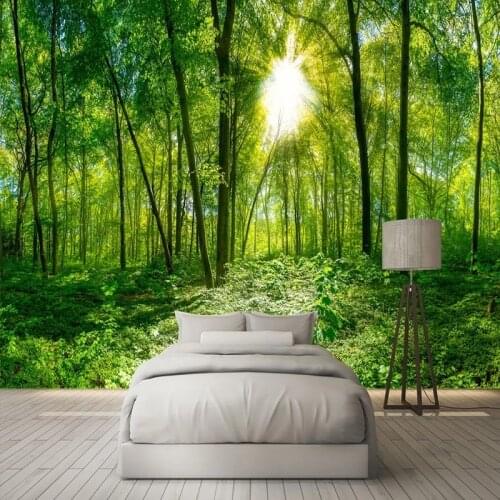 Custom Wallpapers 3D Stereo Green Forest Tree Sunshine Photo Wall Living Room Bedroom Classic Home Decor Murals